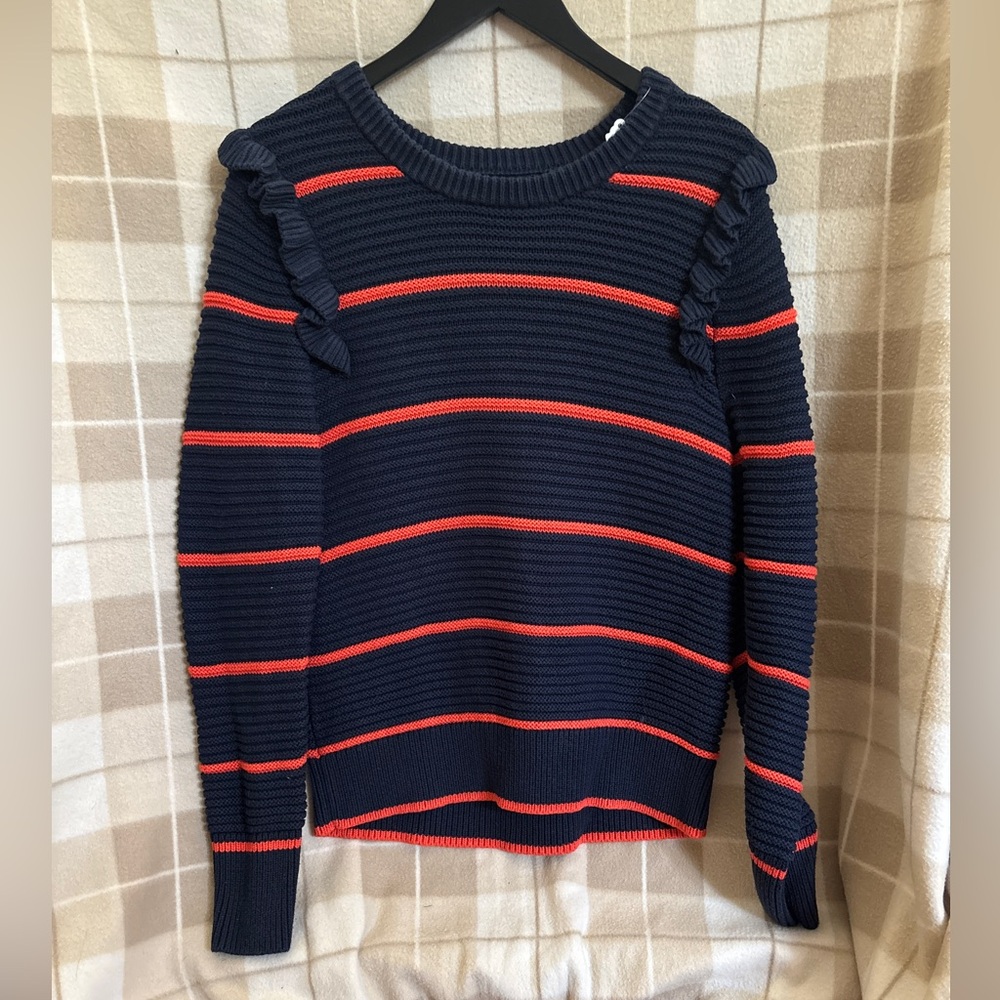 Banana Republic Ruffle Sleeve Sweater Color Navy Blue/red Size L